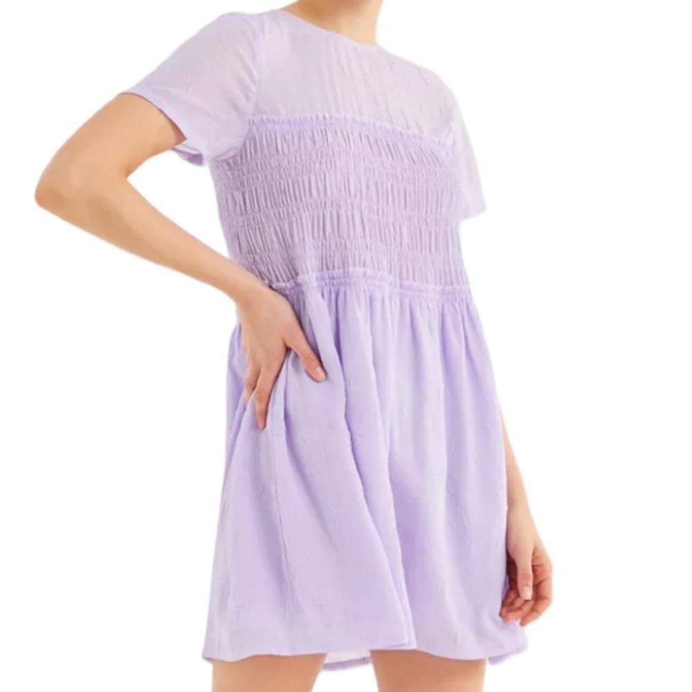 Urban Outfitters Lavender Ruched Cry Baby Crinkle Smocked Babydoll Dress Small